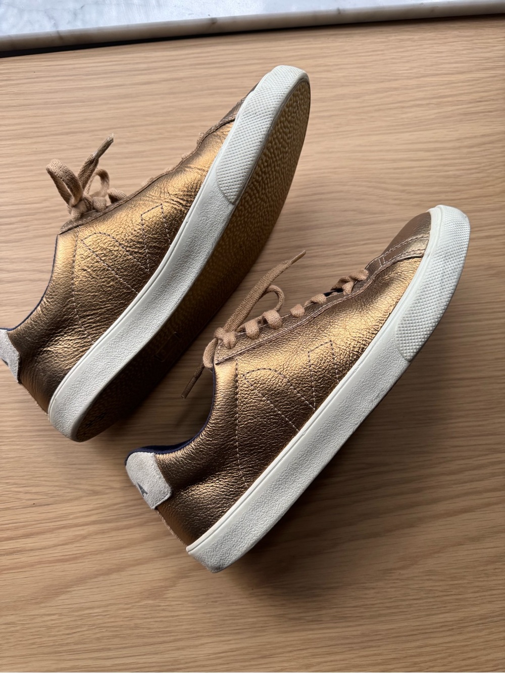 Veja Metallic Bronze Low-Top Sneakers in Bronze and White
